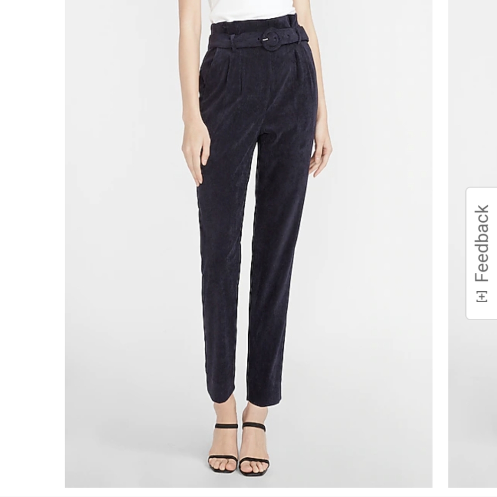 Express Super High Waisted Belted Corduroy Ankle Pant Navy Blue, 10 Short